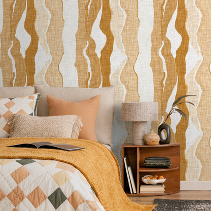 Yellow Abstract Waves Wallpaper Modern Wallpaper Peel and Stick and Traditional Wallpaper - D836