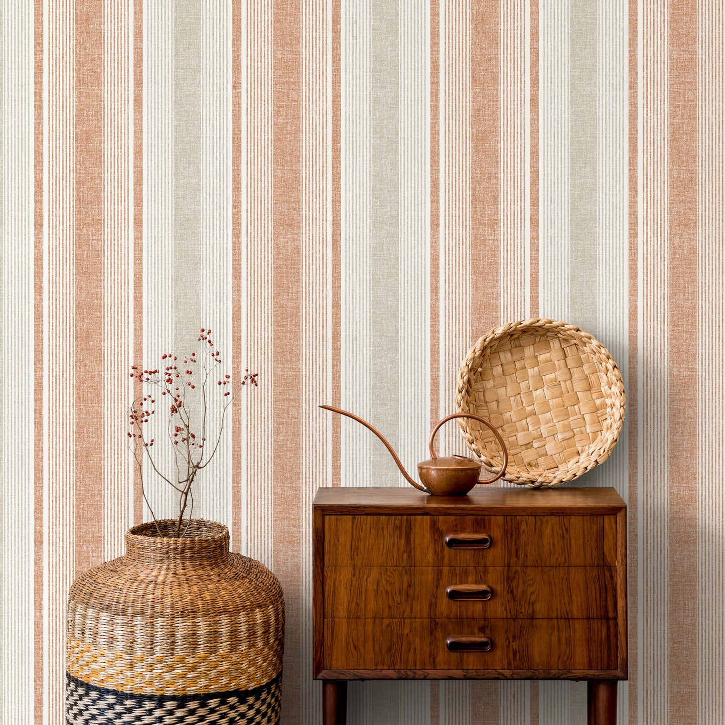Textured Striped Wallpaper Orange and Grey Wallpaper Peel and Stick and Traditional Wallpaper - D839
