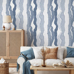 Blue Abstract Waves Wallpaper Modern Wallpaper Peel and Stick and Traditional Wallpaper - D837
