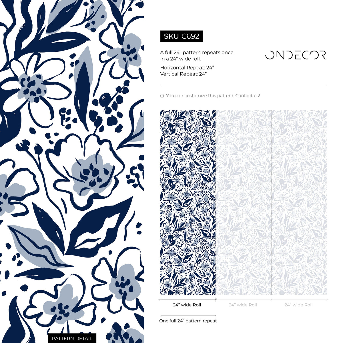 Navy Floral and Leaf Wallpaper / Peel and Stick Wallpaper Removable Wallpaper Home Decor Wall Art Wall Decor Room Decor - C692