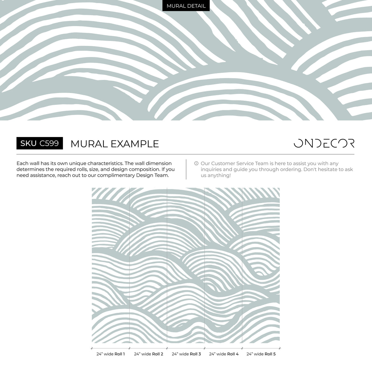 Wallpaper Peel and Stick Wallpaper Removable Wallpaper Home Decor Wall Art Wall Decor Room Decor / Pale Blue Rolling Waves Wallpaper - C599