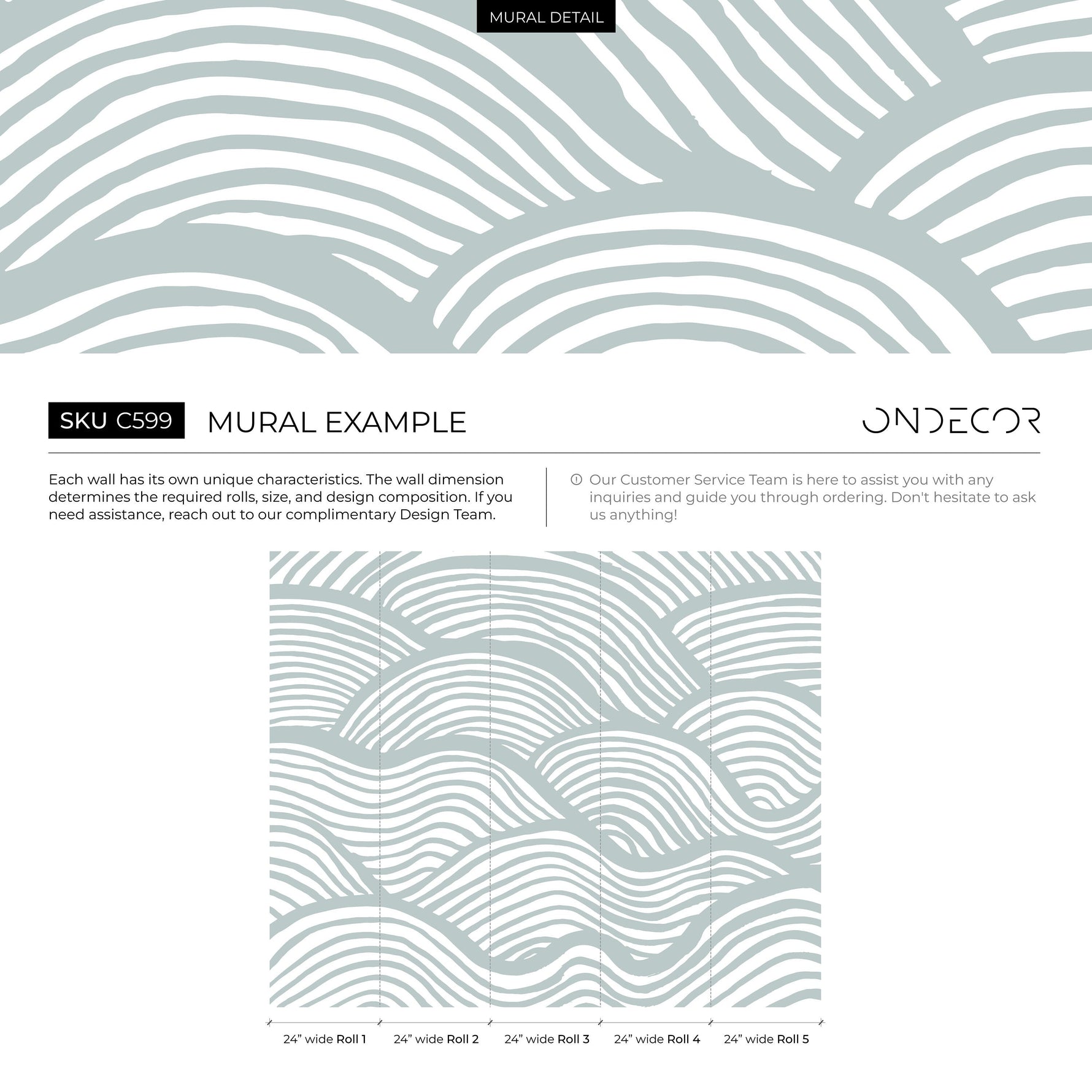 Wallpaper Peel and Stick Wallpaper Removable Wallpaper Home Decor Wall Art Wall Decor Room Decor / Pale Blue Rolling Waves Wallpaper - C599