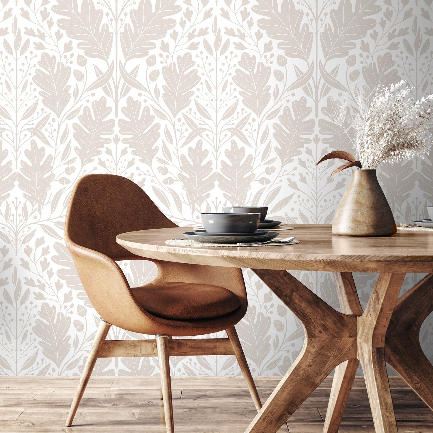 Wallpaper Peel and Stick Wallpaper Removable Wallpaper Home Decor Wall Art Wall Decor Room Decor / Beige and White Floral Wallpaper - X184