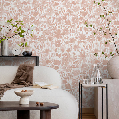 Wallpaper Peel and Stick Wallpaper Removable Wallpaper Home Decor Wall Art Wall Decor Room Decor / White and Pink Floral Wallpaper - X195