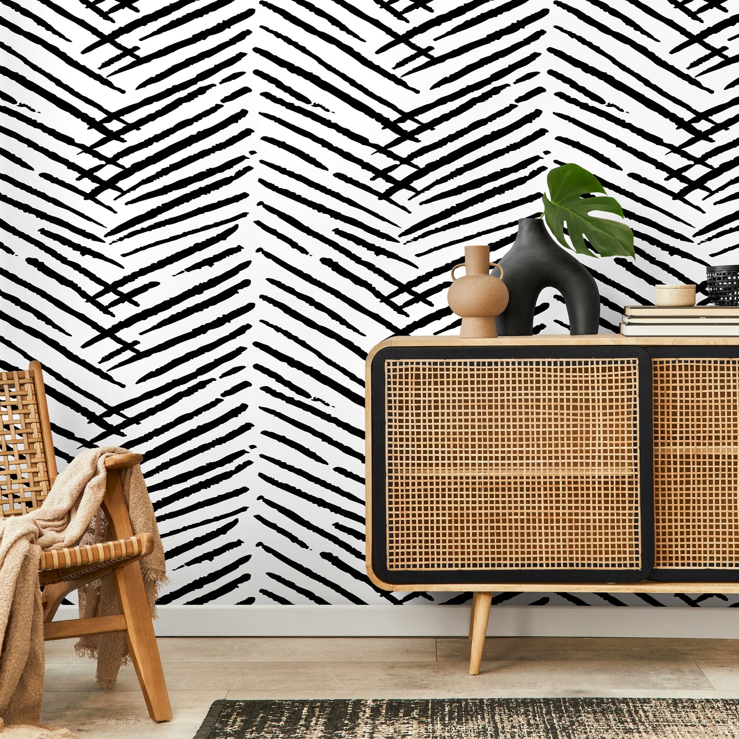 Wallpaper Peel and Stick Wallpaper Removable Wallpaper Home Decor Wall Art Wall Decor Room Decor / Black and White Boho Wallpaper - C518