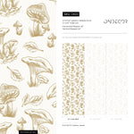 Beige Mushroom Wallpaper Hand drawing Wallpaper Peel and Stick and Traditional Wallpaper - D820