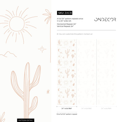 Light Arizona Wallpaper Boho Minimalist Desert Cactus Peel and Stick Removable and Repositionable or Traditiona Pre-pasted Wallpaper - ZACB