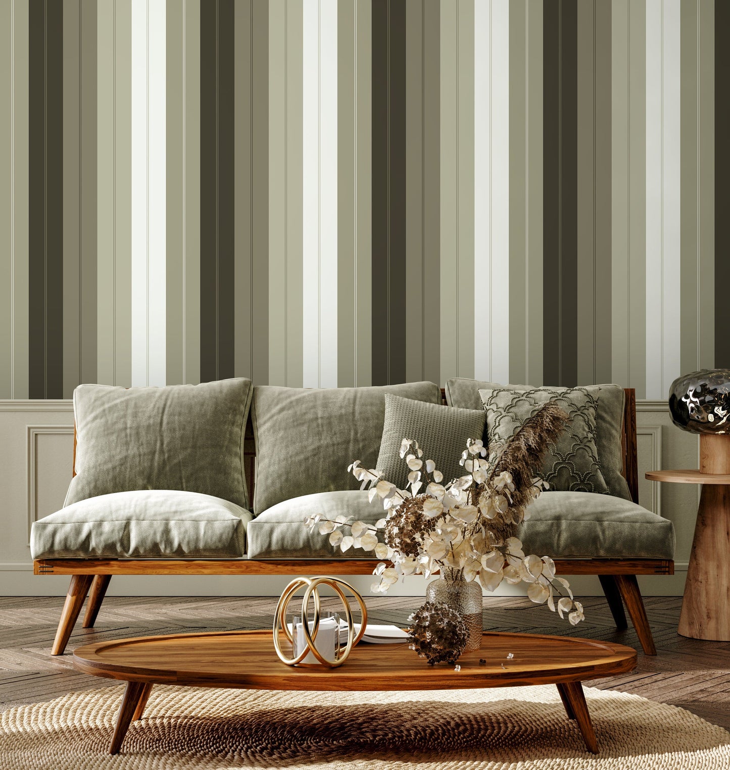 Green Modern Wallpaper Striped Wallpaper Peel and Stick and Traditional Wallpaper - D842