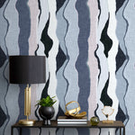 Blue Abstract Wallpaper Modern Waves Wallpaper Peel and Stick and Traditional Wallpaper - D859