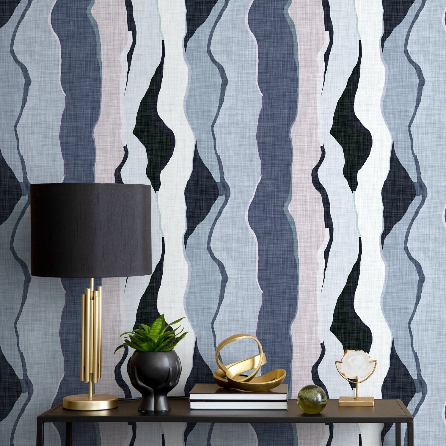 Blue Abstract Wallpaper Modern Waves Wallpaper Peel and Stick and Traditional Wallpaper - D859