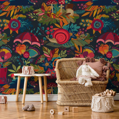 Wallpaper Peel and Stick Wallpaper Removable Wallpaper Home Decor Wall Art Wall Decor Room Decor/ Colorful Floral and Leaves Wallpaper -B399