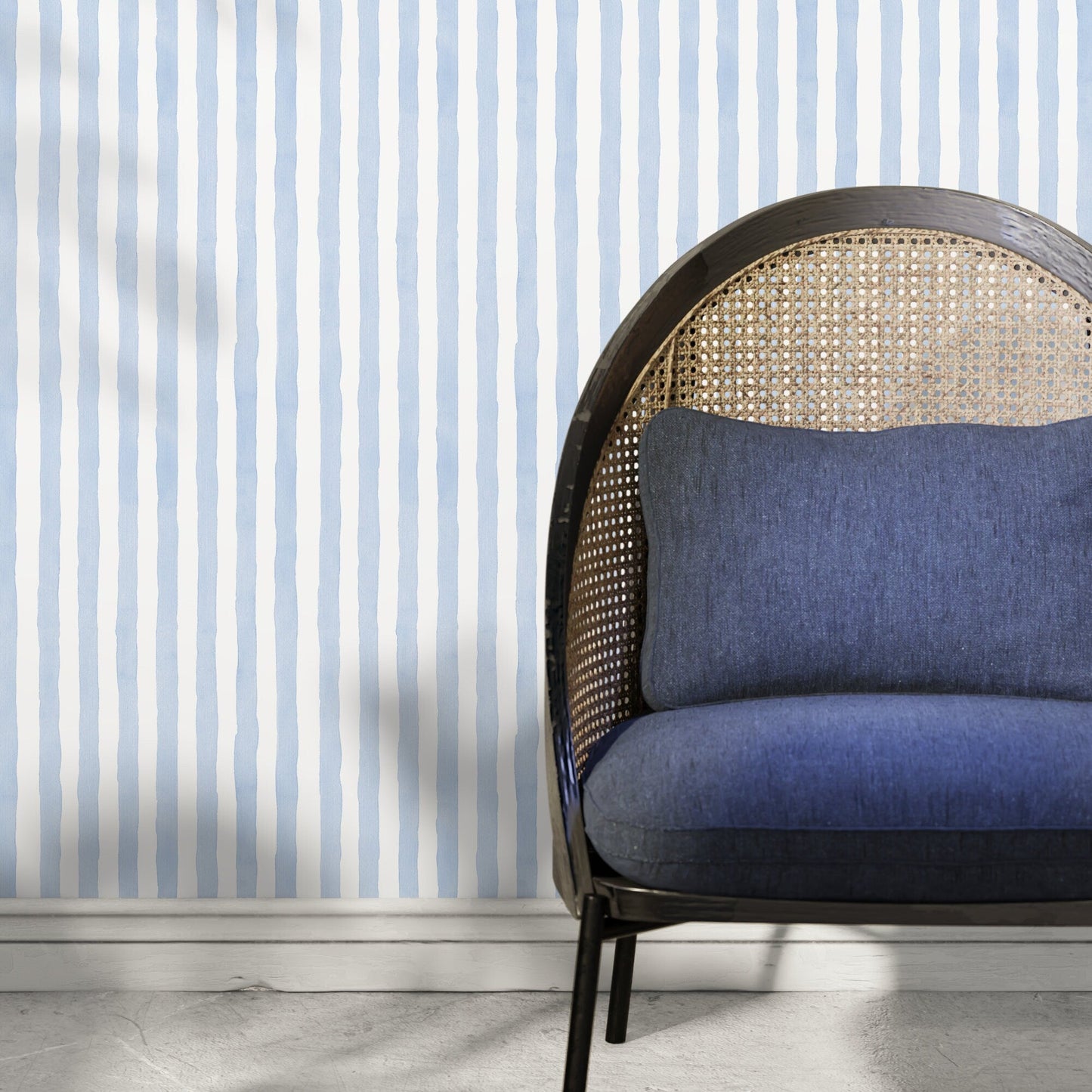 Baby Blue Striped Wallpaper Watercolor Wallpaper Peel and Stick and Traditional Wallpaper - D858