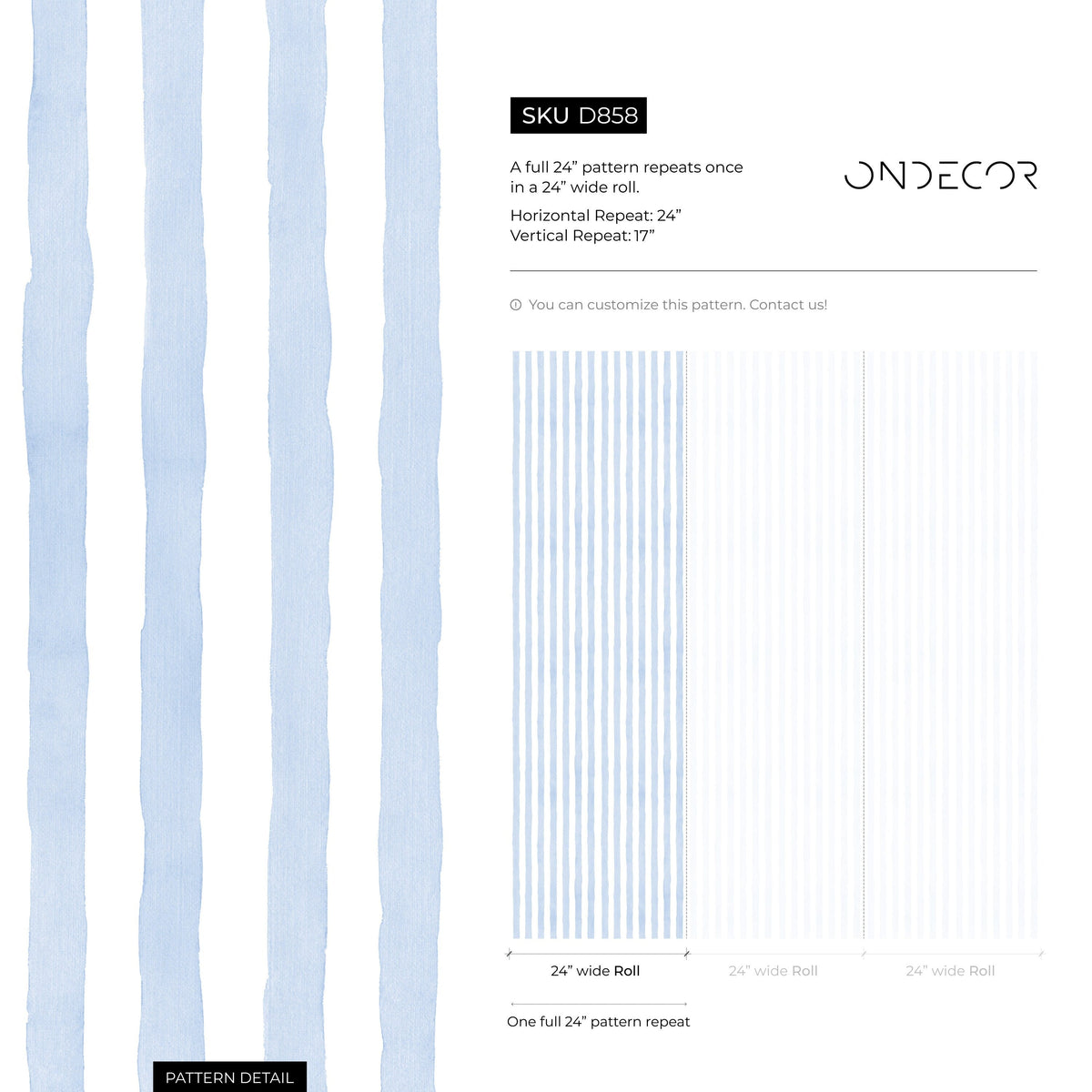 Baby Blue Striped Wallpaper Watercolor Wallpaper Peel and Stick and Traditional Wallpaper - D858