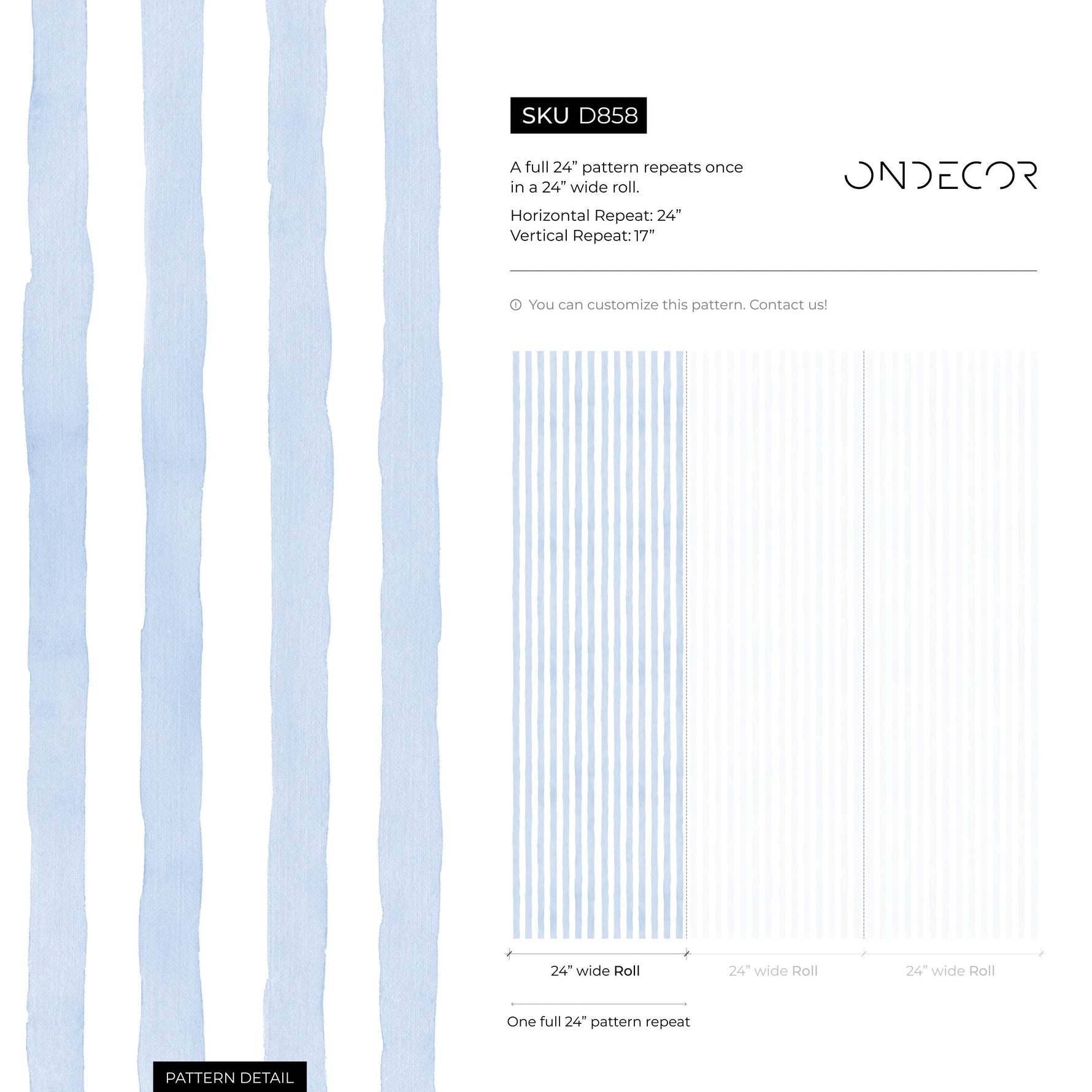 Baby Blue Striped Wallpaper Watercolor Wallpaper Peel and Stick and Traditional Wallpaper - D858