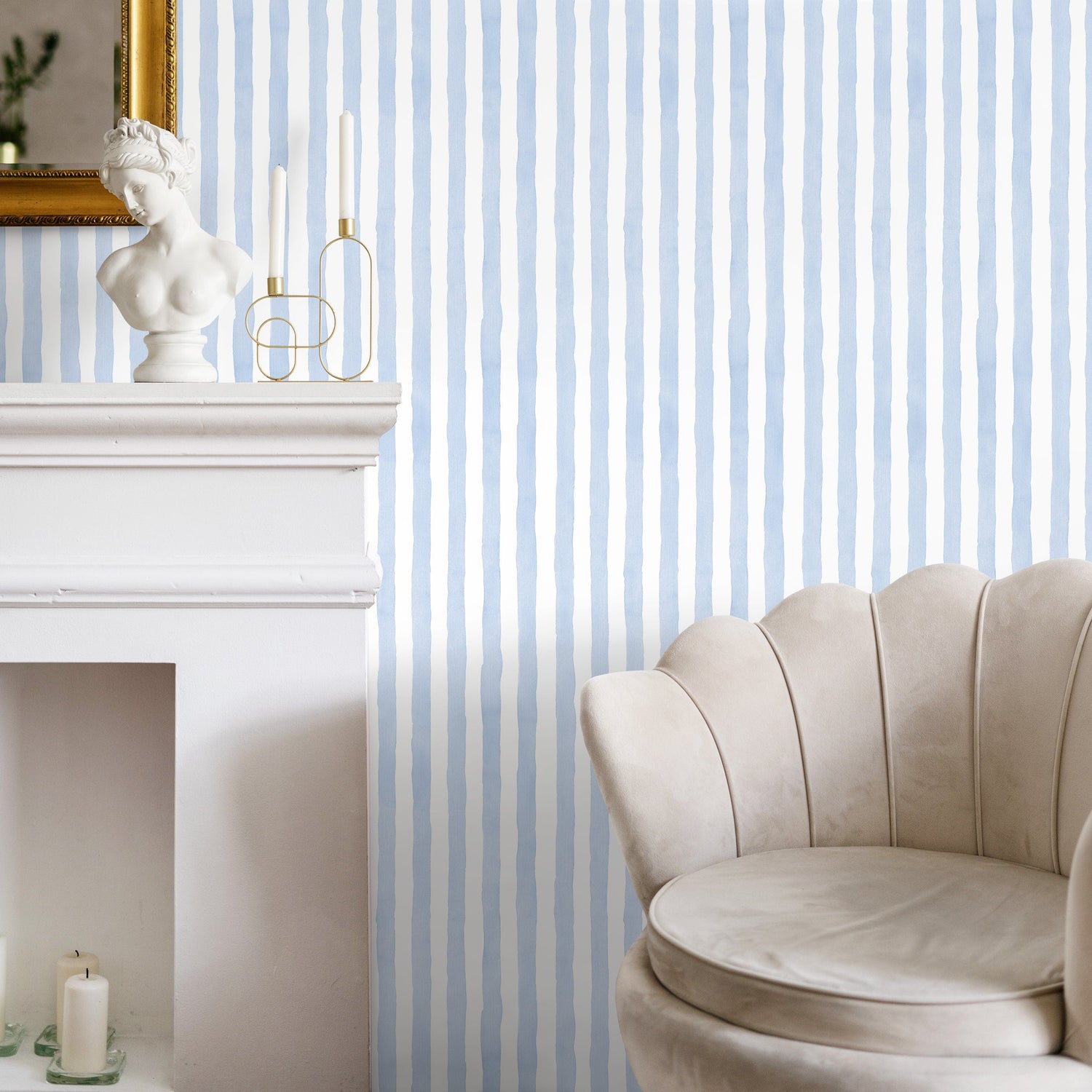 Baby Blue Striped Wallpaper Watercolor Wallpaper Peel and Stick and Traditional Wallpaper - D858