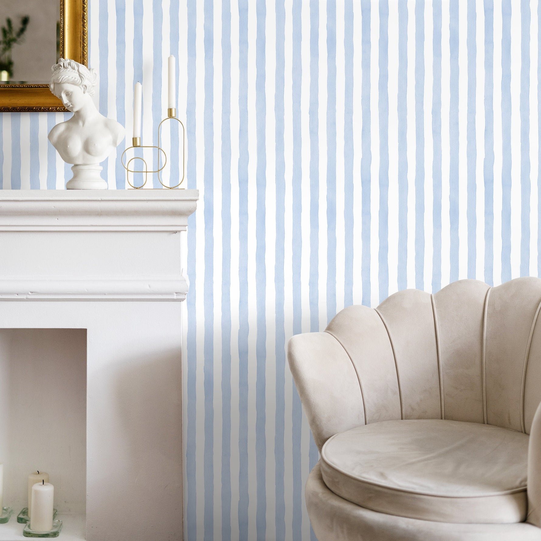 Baby Blue Striped Wallpaper Watercolor Wallpaper Peel and Stick and Traditional Wallpaper - D858