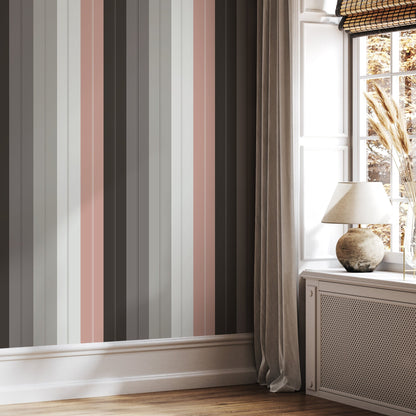 Grey and Pink Striped Wallpaper Modern Wallpaper Peel and Stick and Traditional Wallpaper - D857