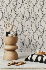 Women Face Art Line Wallpaper / Peel and Stick Wallpaper Removable Wallpaper Home Decor Wall Art Wall Decor Room Decor - D383