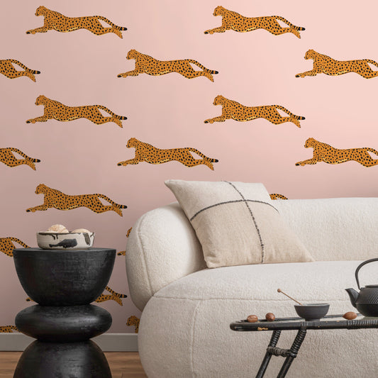Pink Boho Cheetah Wallpaper Removable and Repositionable Peel and Stick or Traditional Pre-pasted Wallpaper - ZADS