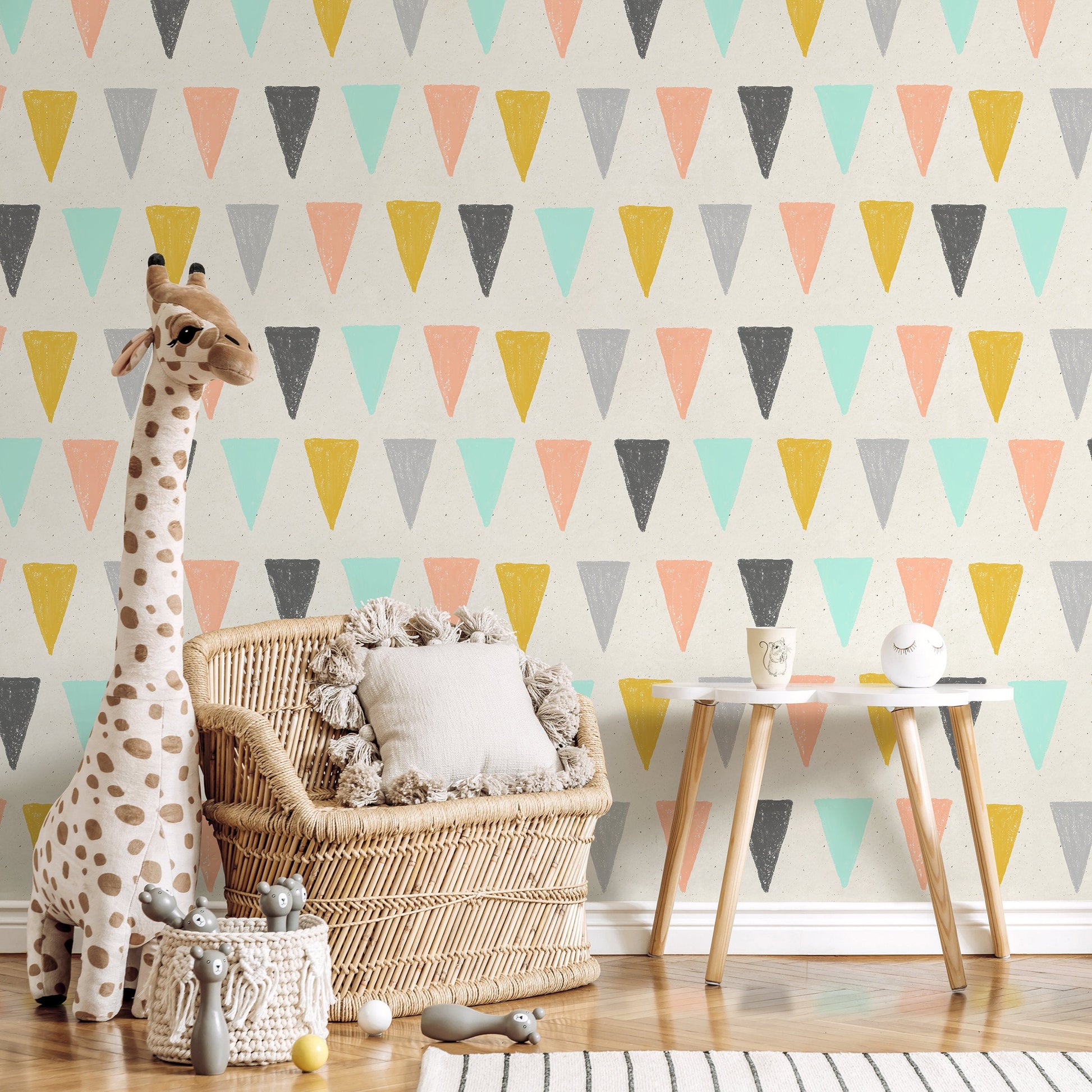 Removable Wallpaper Scandinavian Wallpaper Colorful Triangles Wallpaper Peel and Stick Wallpaper Wall Paper - B075
