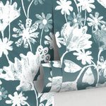 Wallpaper Peel and Stick Wallpaper Removable Wallpaper Home Decor Wall Art Wall Decor Room Decor / Green Vintage Floral Wallpaper - X186