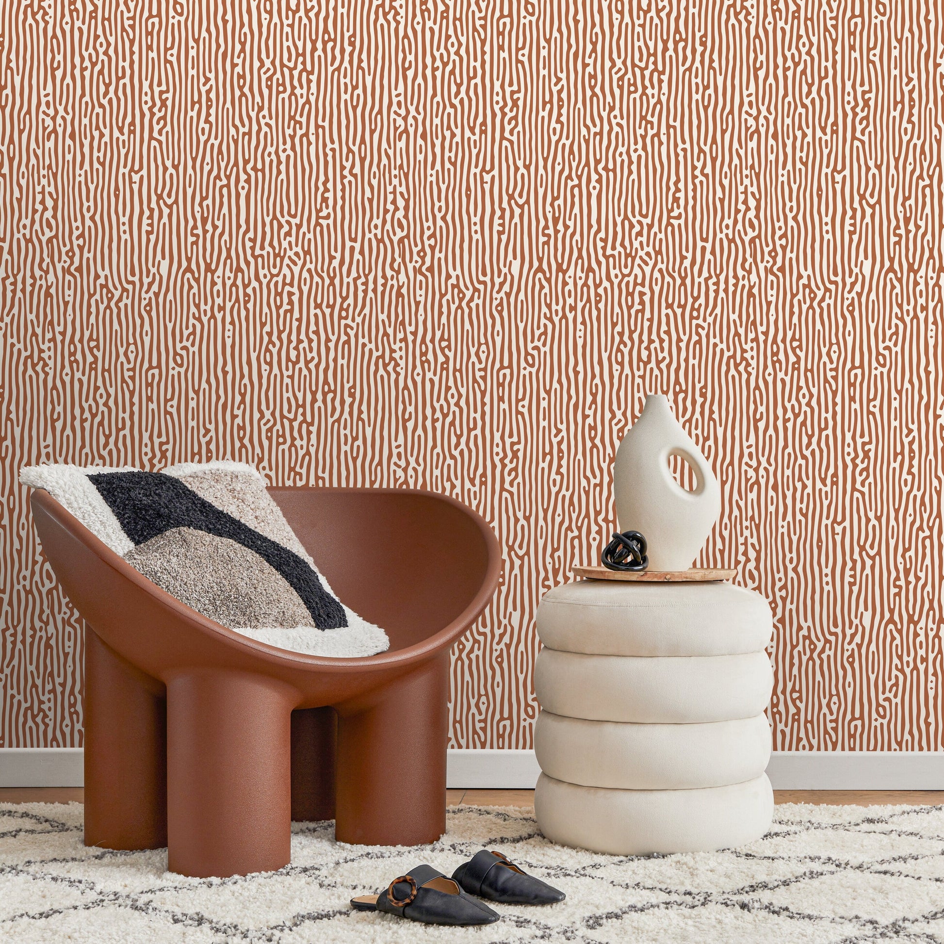 Terracotta Abstract Wallpaper Contemporary Art Wallpaper Peel and Stick and Traditional Wallpaper - D854