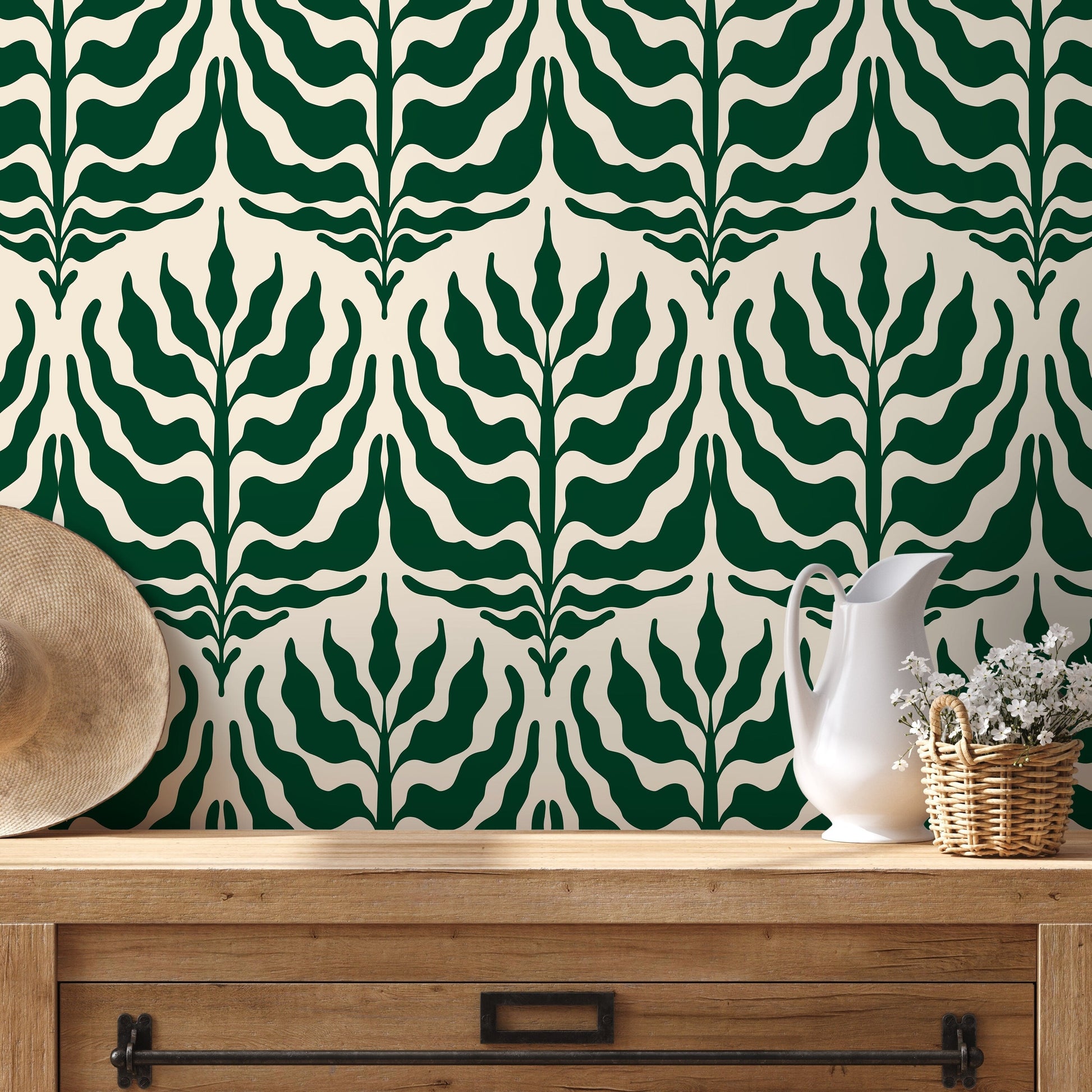Wallpaper Peel and Stick Wallpaper Removable Wallpaper Home Decor Wall Art Wall Decor Room Decor / Abstract Green Leaves Wallpaper - C411