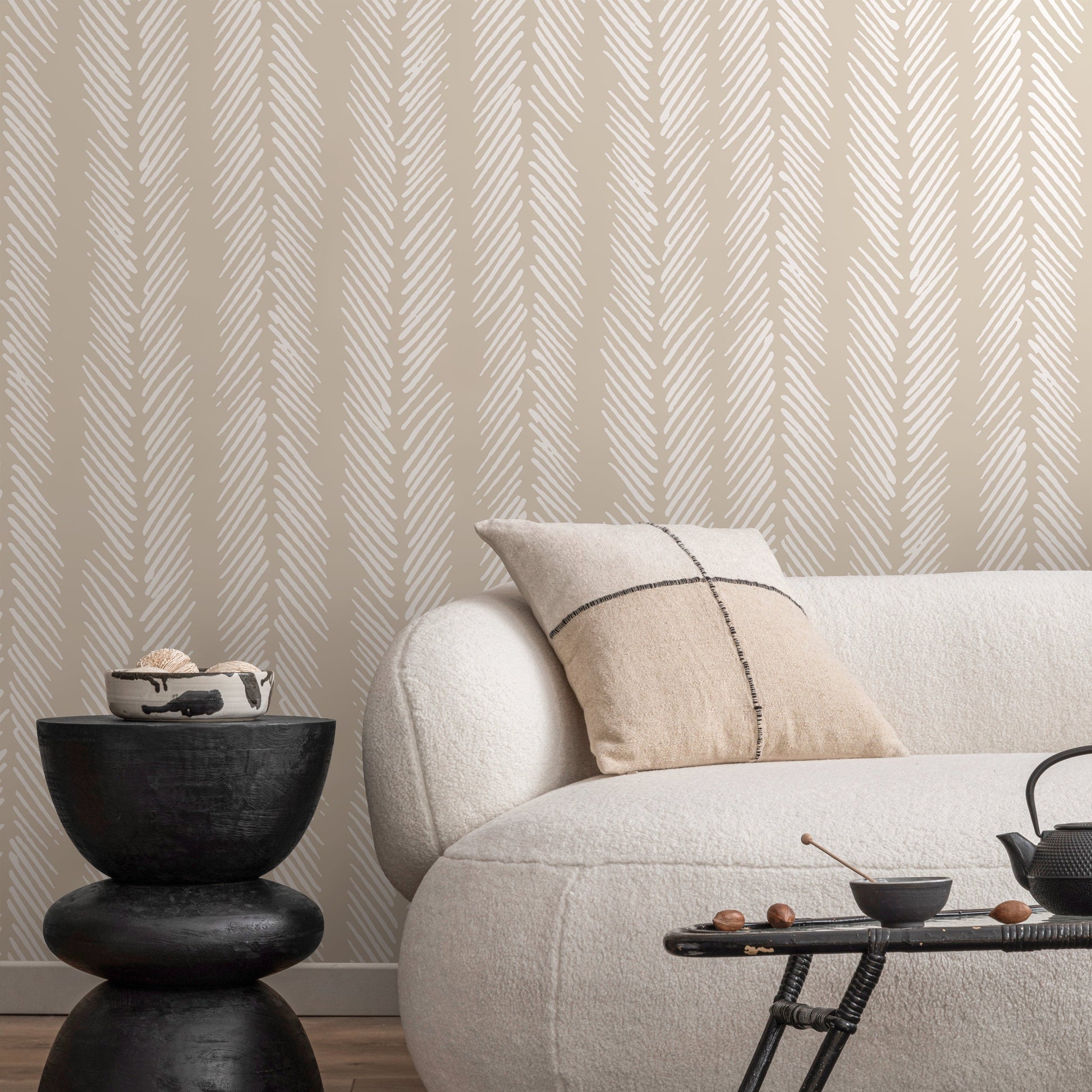 Neutral Herringbone Wallpaper Boho Wallpaper Peel and Stick and Traditional Wallpaper - D790