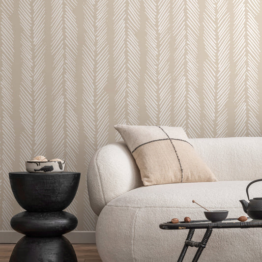 Neutral Herringbone Wallpaper Boho Wallpaper Peel and Stick and Traditional Wallpaper - D790