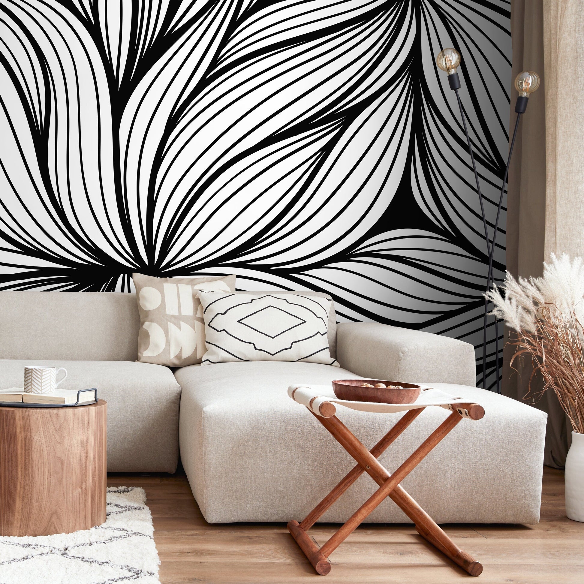 Wallpaper Removable Wallpaper Peel and Stick Wallpaper Wall Decor Home Decor Wall Art Room Decor / Black and White Abstract Wallpaper - B853