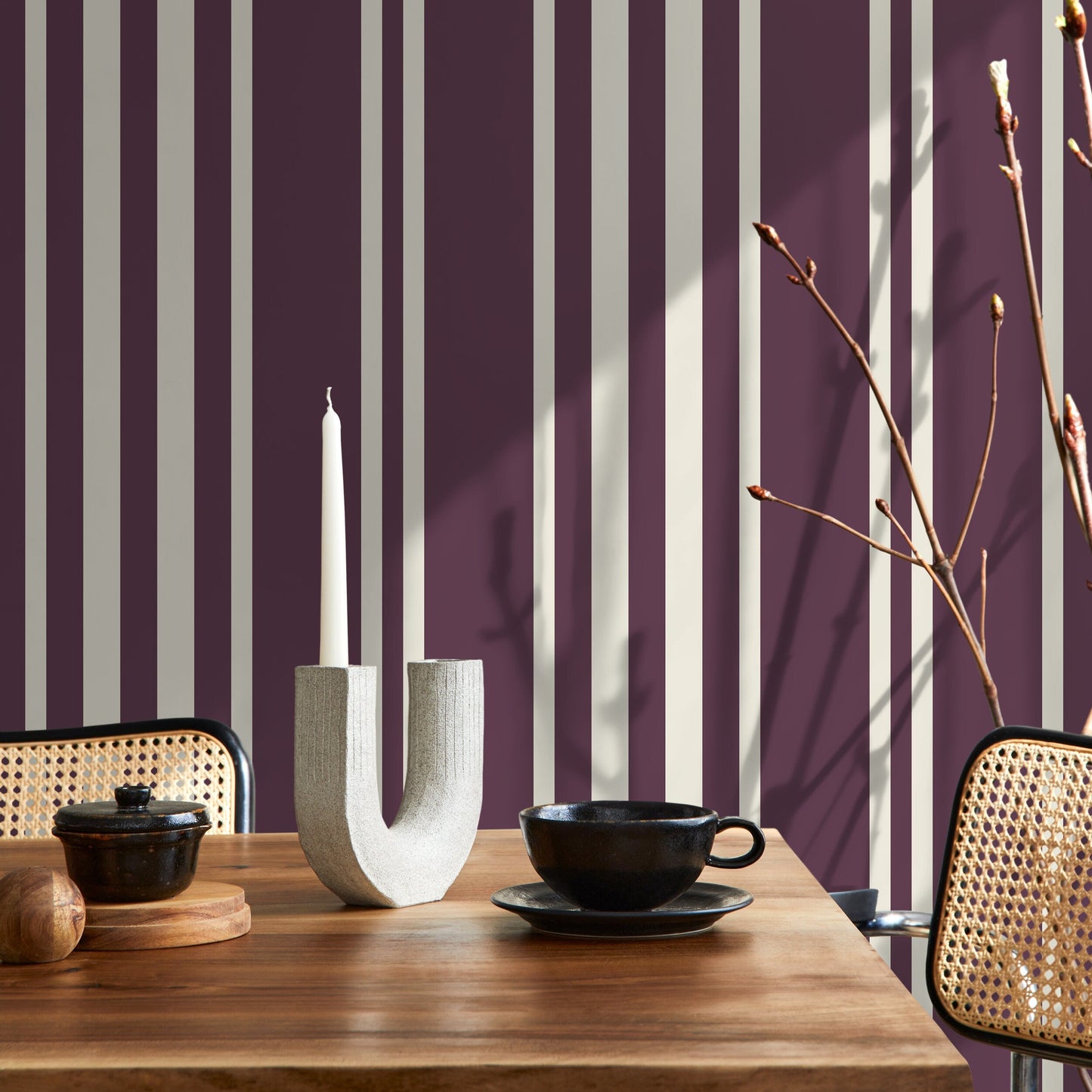Purple Striped Wallpaper Modern Wallpaper Peel and Stick and Traditional Wallpaper - D787
