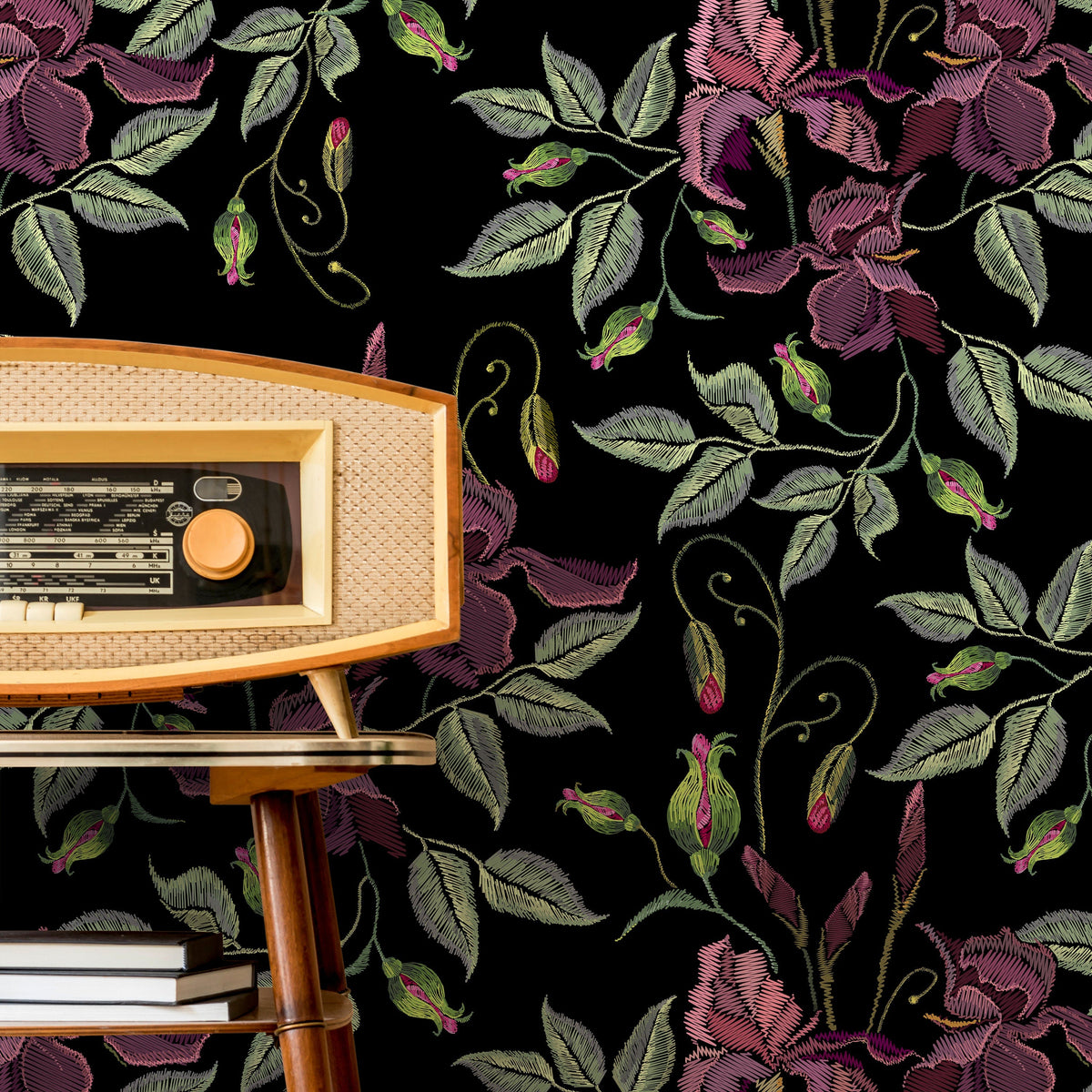 Dark Floral Wallpaper Vintage Garden Wallpaper Peel and Stick and Traditional Wallpaper - D868