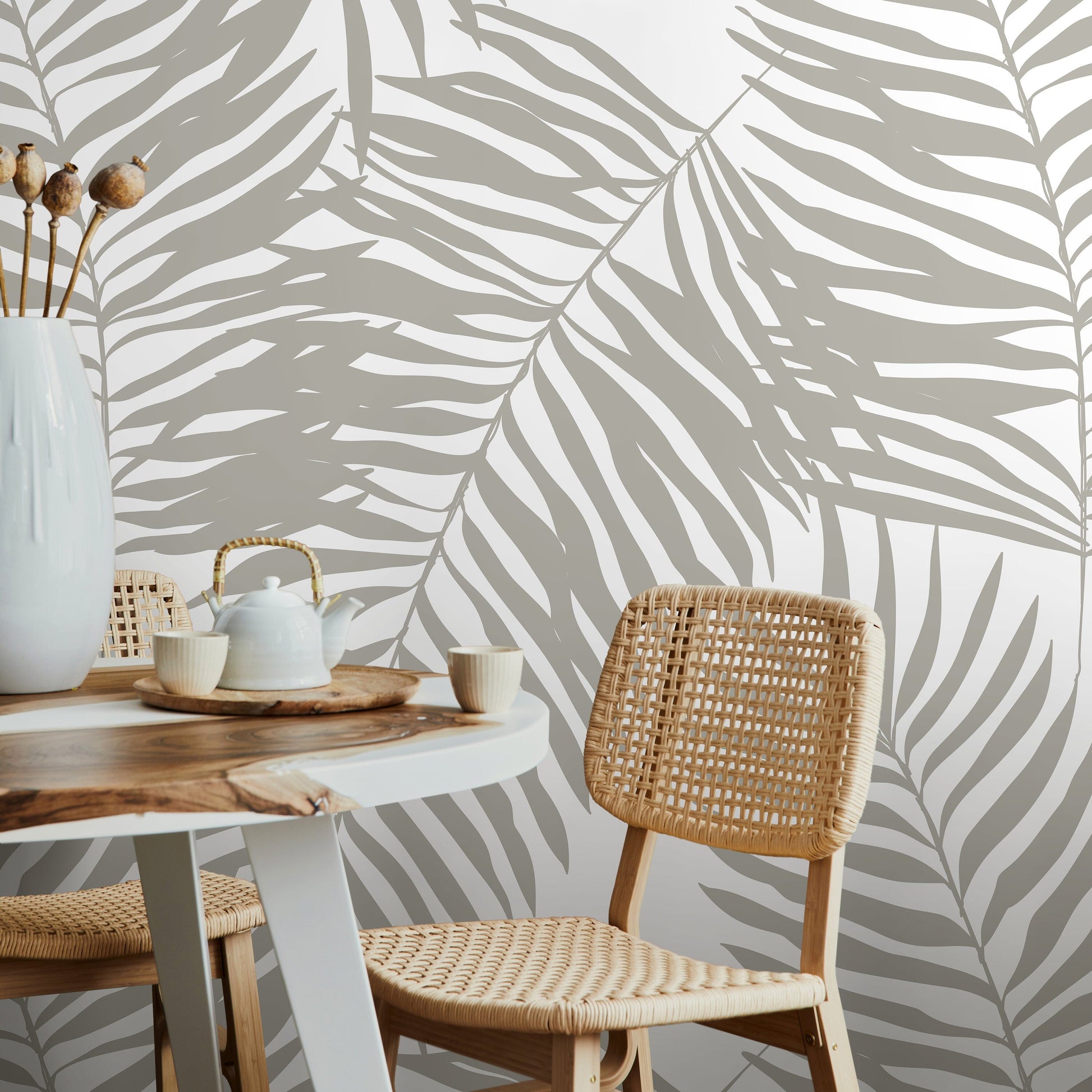 Wallpaper Peel and Stick Wallpaper Removable Wallpaper Home Decor Wall Art Wall Decor Room Decor / Gray Tropical Leaves Wallpaper - C364