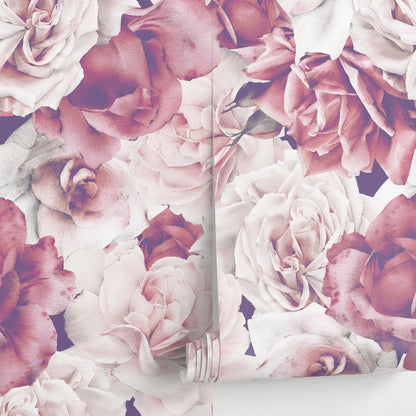 Vintage Roses, Removable Wallpaper, Watercolor Flowers, Temporary Wallpaper, Wall Paper Removable, Wallpaper - B038