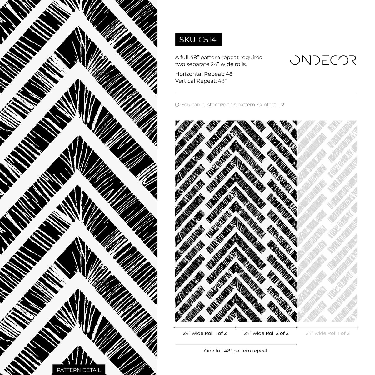 Wallpaper Peel and Stick Wallpaper Removable Wallpaper Home Decor Wall Art Wall Decor Room Decor / Back and White Chevron Wallpaper - C514