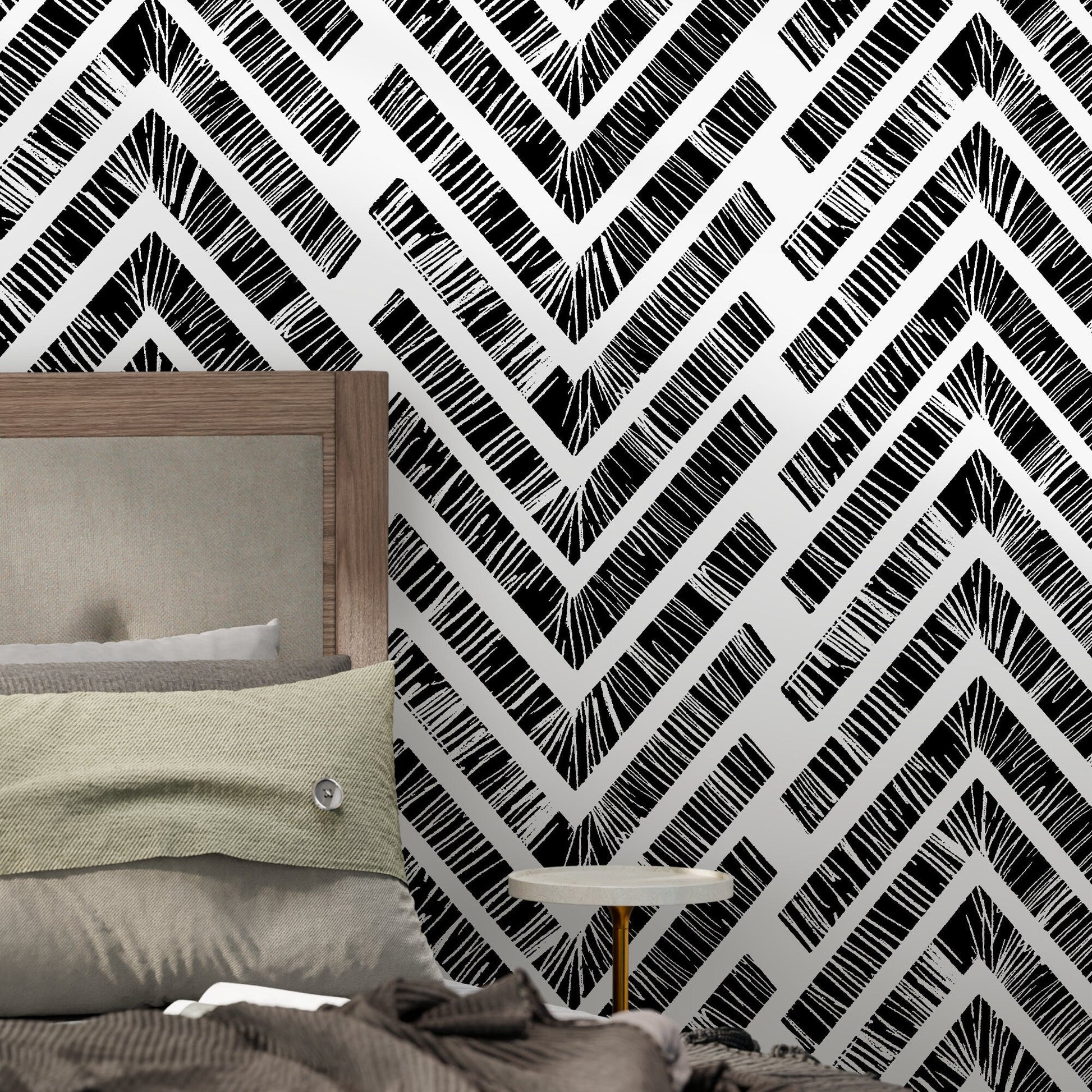 Wallpaper Peel and Stick Wallpaper Removable Wallpaper Home Decor Wall Art Wall Decor Room Decor / Back and White Chevron Wallpaper - C514