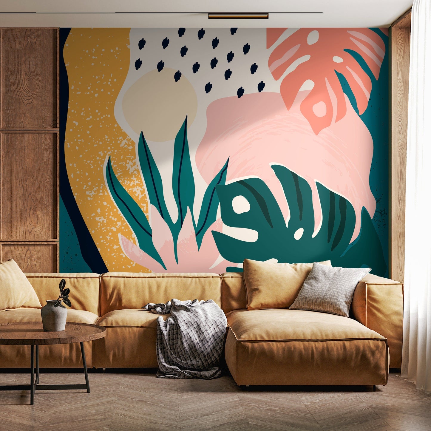 Tropical Abstract Monstera Mural Wallpaper Peel and Stick and Traditional Wallpaper - B500