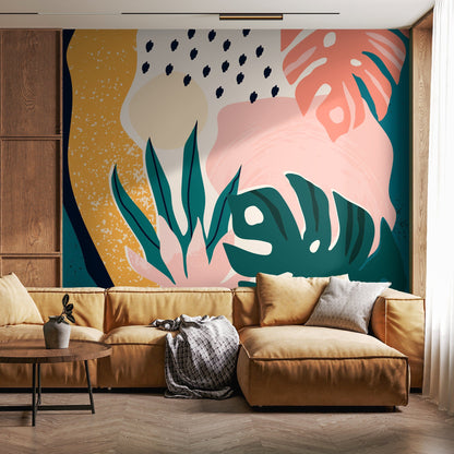 Tropical Abstract Monstera Mural Wallpaper Peel and Stick and Traditional Wallpaper - B500