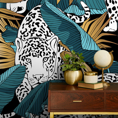 Leopard and Tropical Jungle Wallpaper Peel and Stick and Traditional Wallpaper - B537