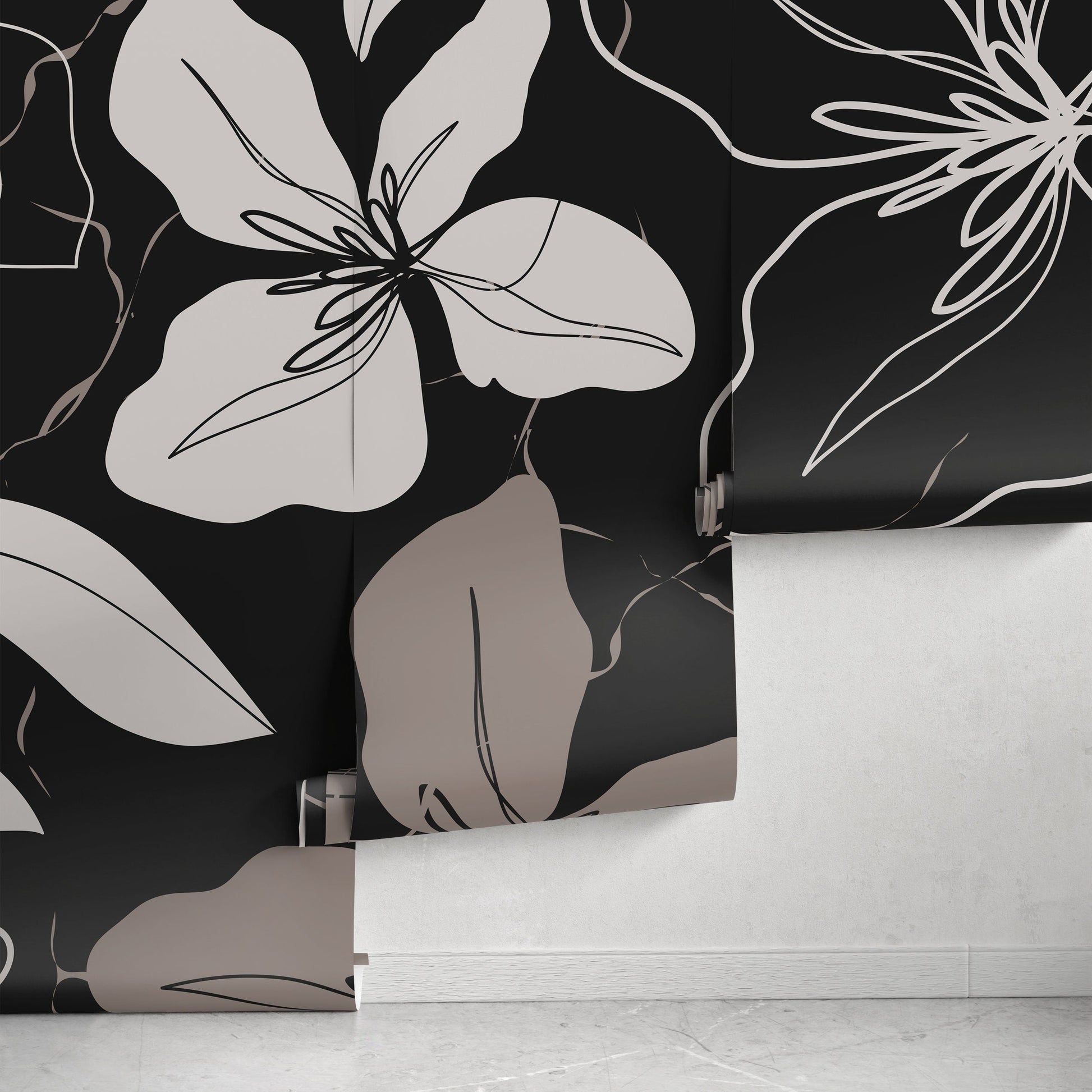Abstract Floral Mural Wallpaper Peel and Stick and Traditional Wallpaper - C050