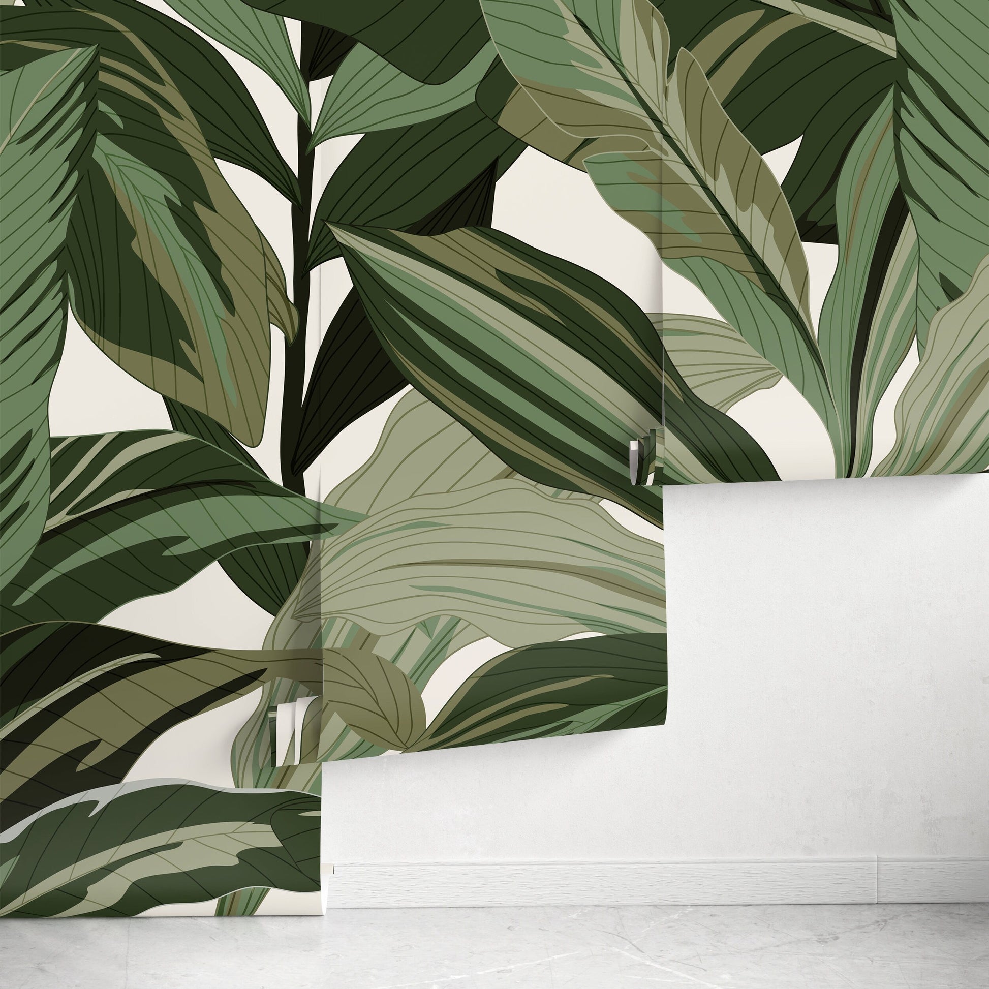 Botanical Leaves Mural Wallpaper Peel and Stick and Traditional Wallpaper - C199