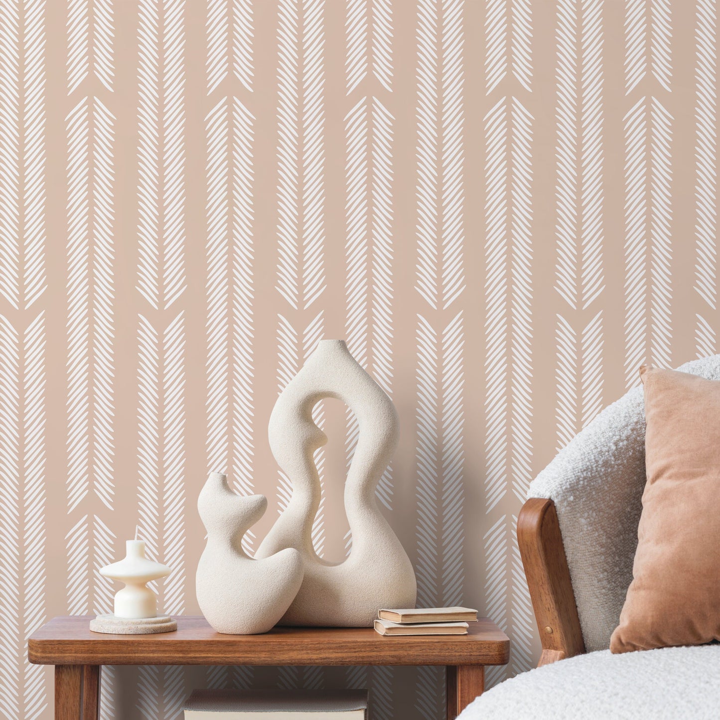 Beige Herringbone Wallpaper Minimalist Wallpaper Peel and Stick and Traditional Wallpaper - D799