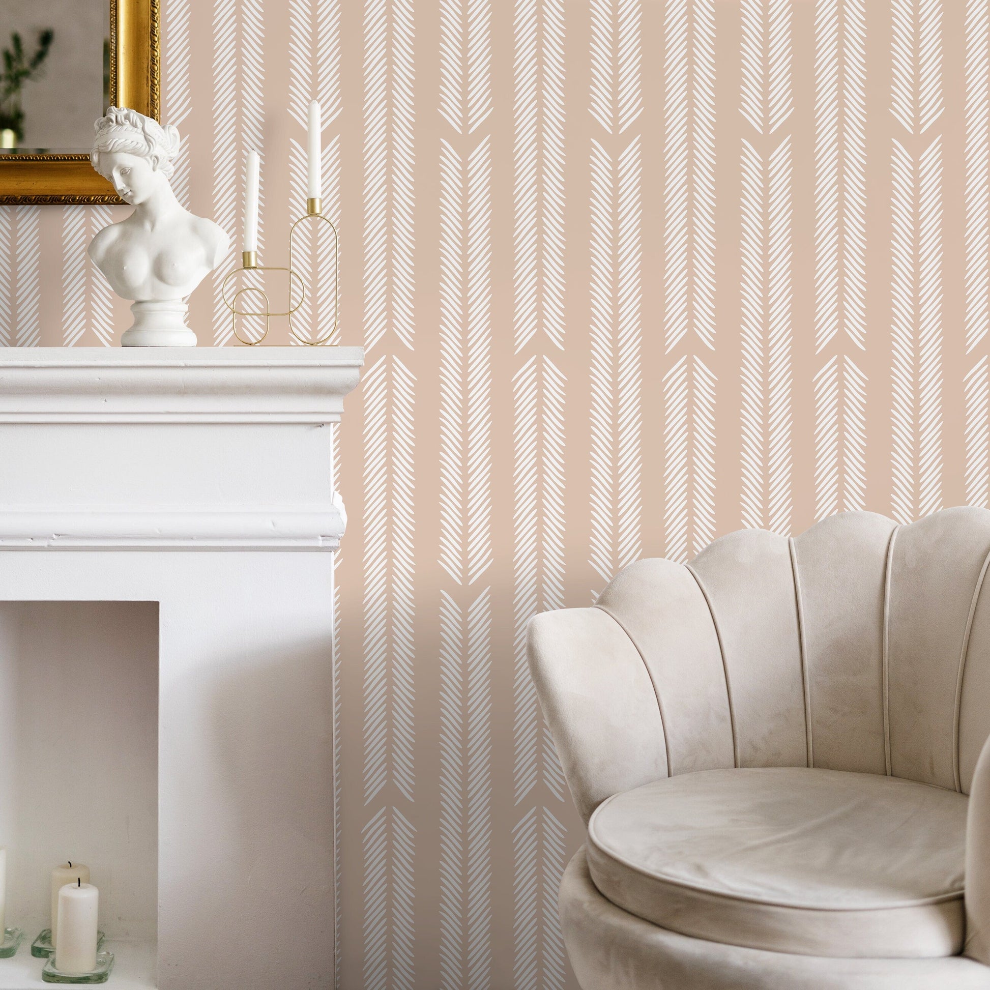 Beige Herringbone Wallpaper Minimalist Wallpaper Peel and Stick and Traditional Wallpaper - D799