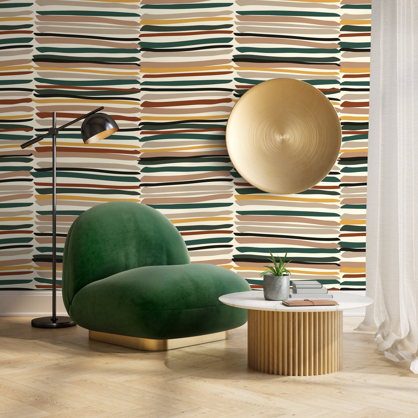 Contemporary Striped Wallpaper Abstract Wallpaper Peel and Stick and Traditional Wallpaper - D795