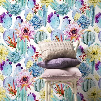Cactus Wallpaper / Flower Wallpaper / Removable Wallpaper / Floral Wallpaper / Reusable / Peel and Stick - A304