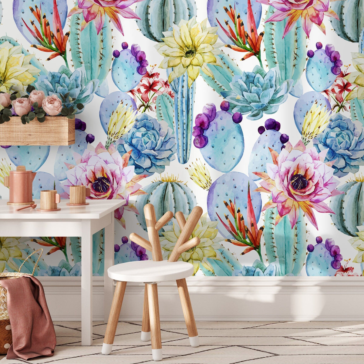 Cactus Wallpaper / Flower Wallpaper / Removable Wallpaper / Floral Wallpaper / Reusable / Peel and Stick - A304