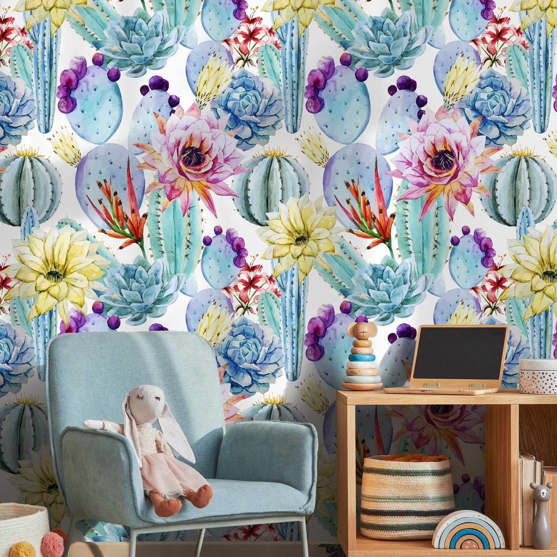 Cactus Wallpaper / Flower Wallpaper / Removable Wallpaper / Floral Wallpaper / Reusable / Peel and Stick - A304