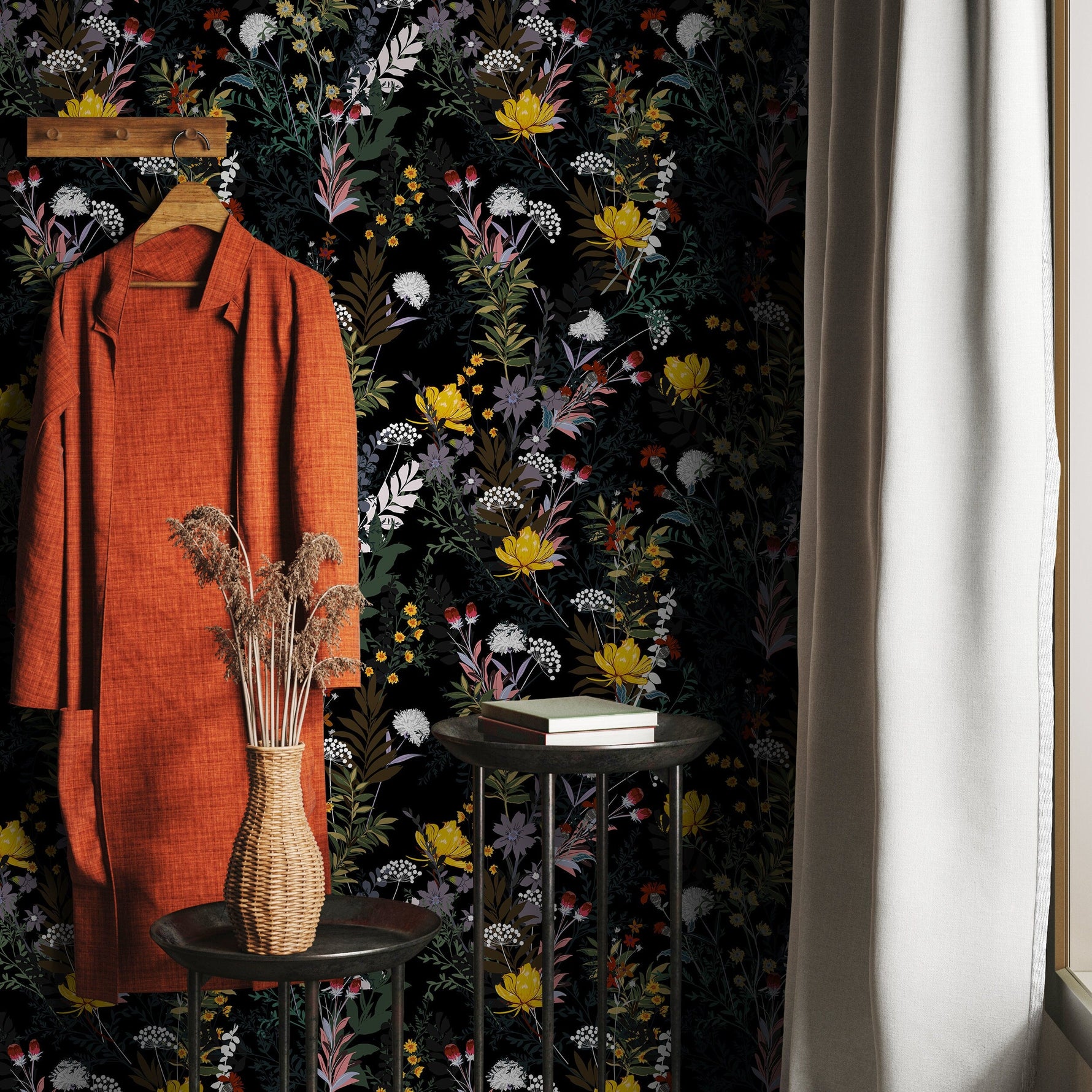 Temporary Wallpaper Wallpaper Colorful Wallpaper Wallpaper, Peel and Stick Self Adhesive Fabric Floral Wallpaper - A573