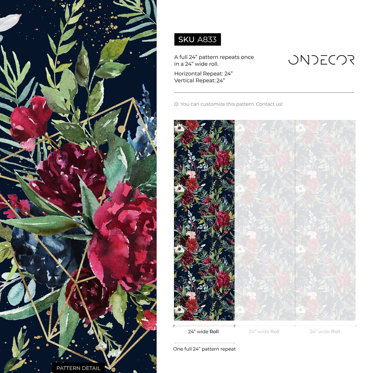 Dark Floral Wallpaper, Removable Floral Wallpaper, Vintage Wallpapers, Wallpaper, Wall Paper Removable, Wallpaper - A833