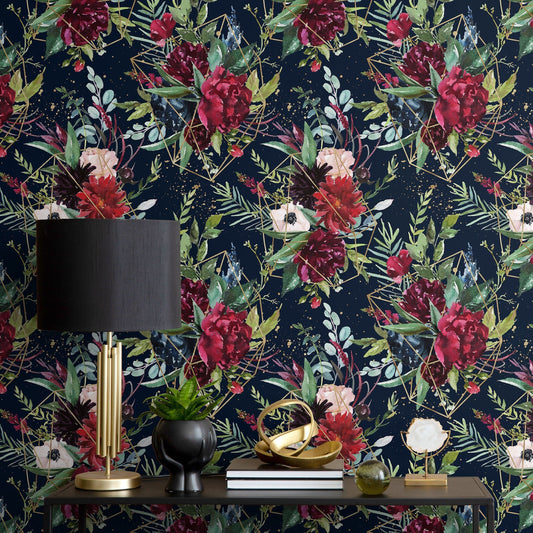 Dark Floral Wallpaper, Removable Floral Wallpaper, Vintage Wallpapers, Wallpaper, Wall Paper Removable, Wallpaper - A833